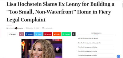 Lisa Hochstein Slams Ex Lenny for Building a “Too Small, Non-Waterfront” Home in Fiery Legal Complaint