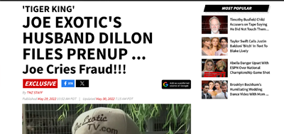 'Tiger King' Joe Exotic's Husband Dillon Files Prenup ... Joe Cries Fraud!!!